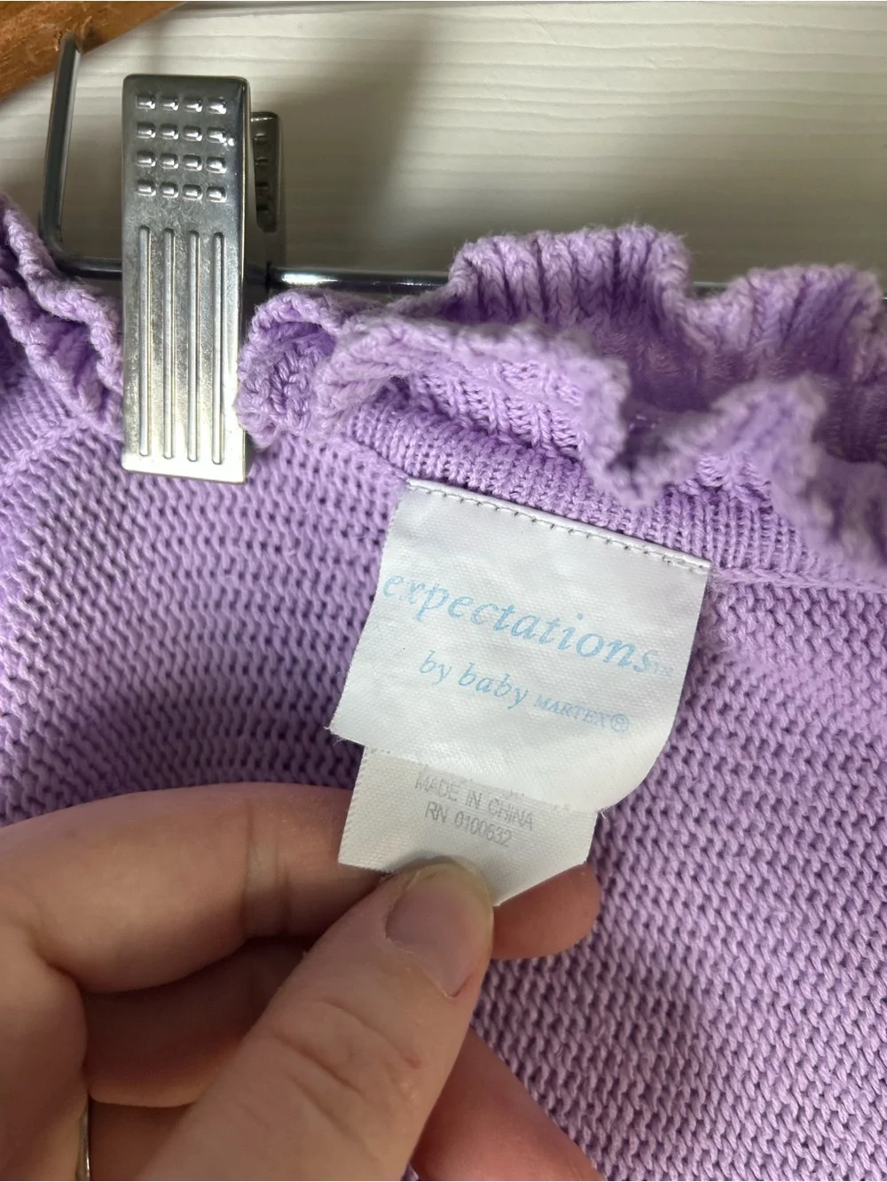 Expectations by Baby Martex Solid Purple Blanket Sweater Knit Ruffle Edge Lovey